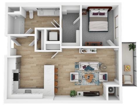 Floor plan for 1 bed, 1 bath, 713 sqft